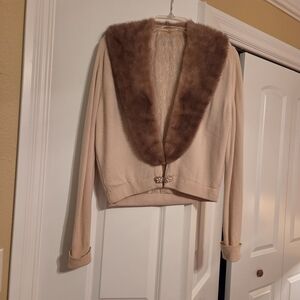 Vintage Cream Sweater with Faux Fur Collar